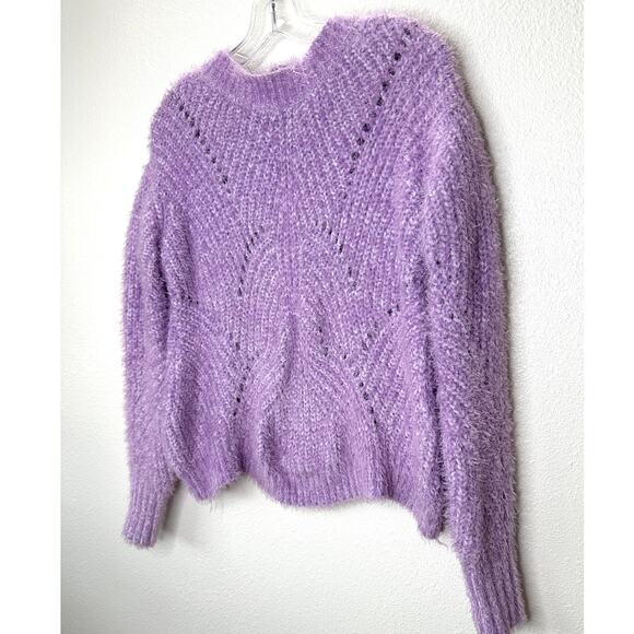 Aqua Light Purple Fuzzy Loose Knit Mock Neck Long Sleeve Sweater S - Picture 3 of 9